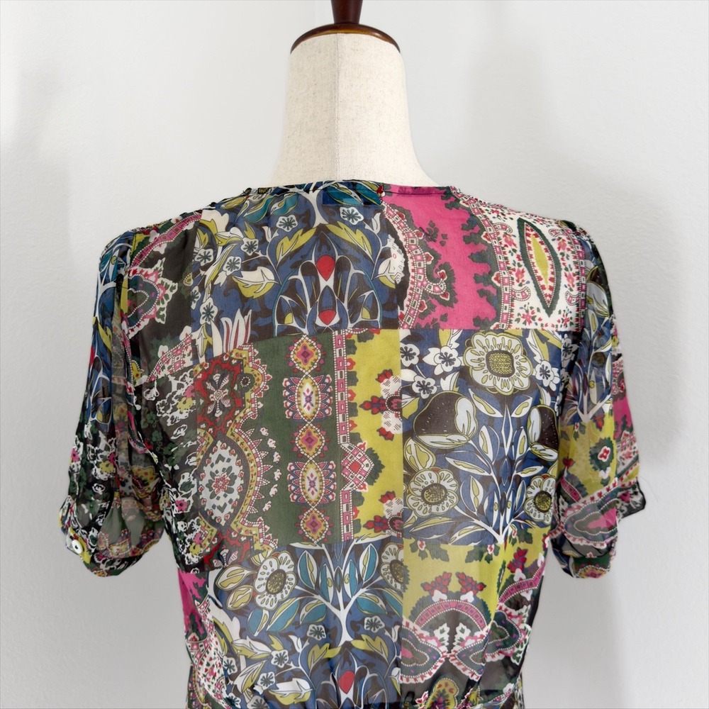 CAbi Top Womens Medium Patchwork Print Paisley Sheer Fairy Whimsical Dainty Lace - Picture 5 of 8